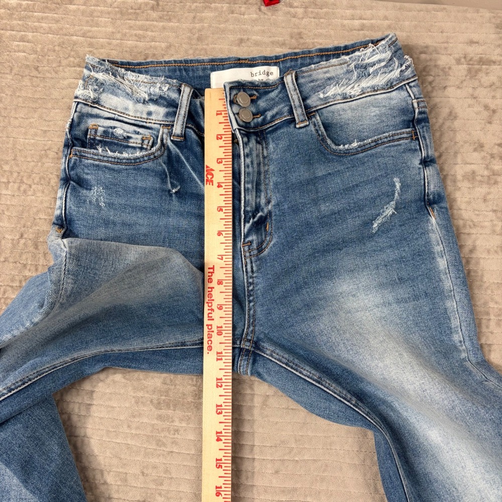 Bridge by GLY Ultra High Rise Super Flare Distressed Jeans BG5792R Size 28 - Picture 5 of 8